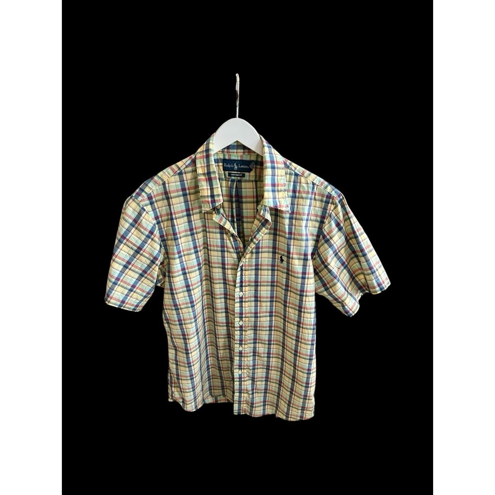 90's Polo Ralph Lauren Short Sleeve Plaid Shirt Men's Button-Up Large  *flaws‎